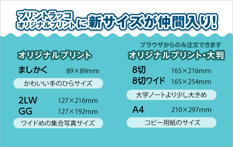 写真プリント新サイズ追加・ブラウザ版途中保存の実装